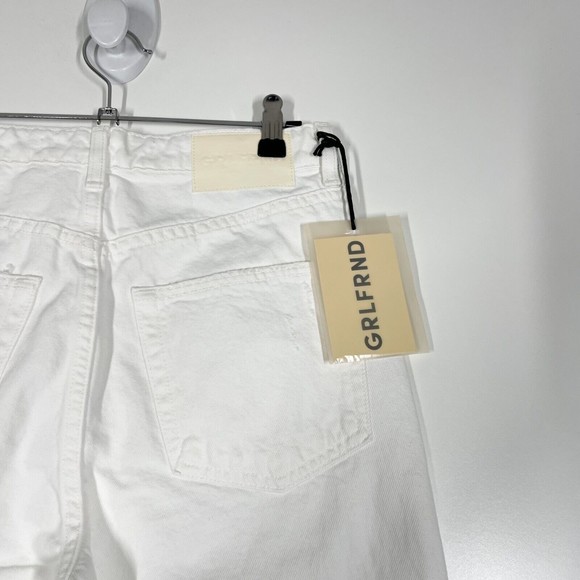 GRLFRND Karolina High Rise Straight Crop Jeans‎ White Frayed Hem Denim Sz 26 NEW - Picture 4 of 12